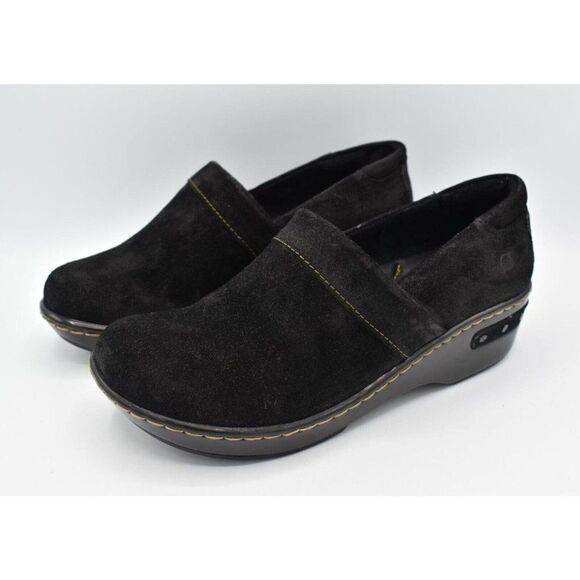 Born Womens Size 8 Bailie Black Suede Leather Closed Back Slip On Casual Clogs